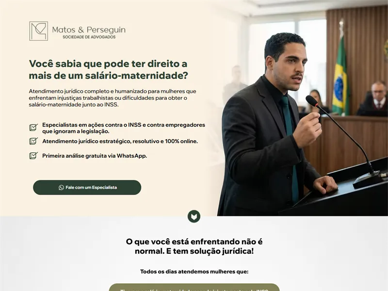 Primeira tela do site de Matos & Perseguin