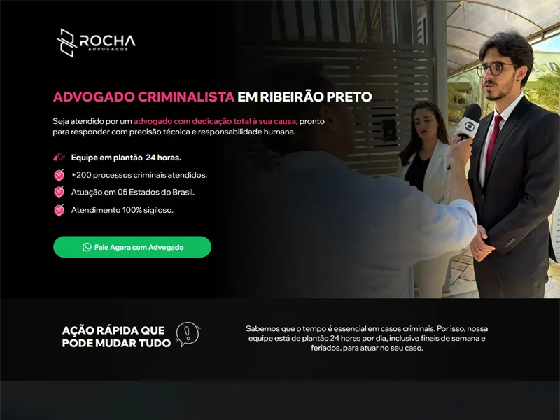 Primeira tela do site de Ricardo Rocha Criminalista